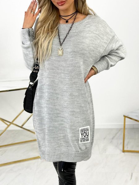 

Loose Yarn/Wool Yarn Crew Neck Dress, Pink, Dresses