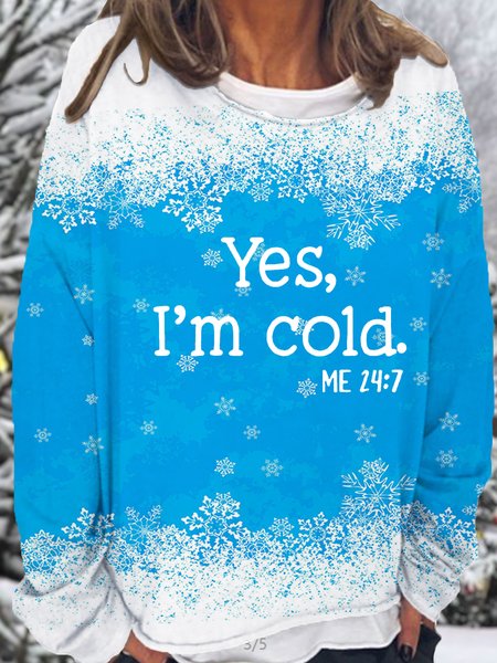 

womens Christmas Snowflake Casual Sweatshirt, Blue, Hoodies&Sweatshirts