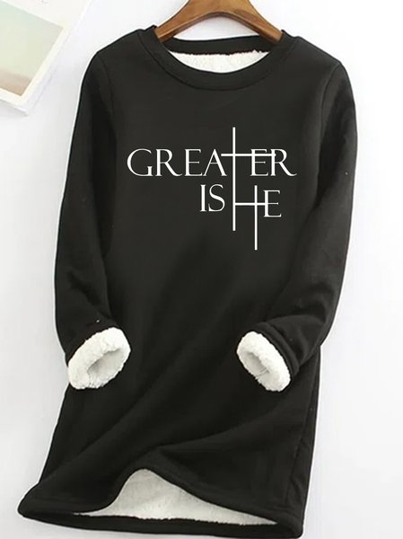 

Greater Is He Cross Women's Warmth Fleece Sweatshirt, Black, Hoodies&Sweatshirts
