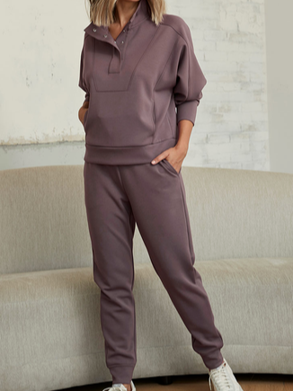 

Stand Collar Casual Regular Fit Two-Piece Set, Gray purple, Suits