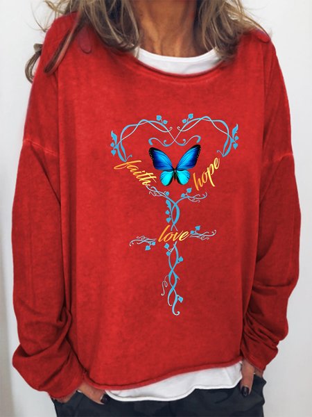 

Women Butterfly Faith Love Hope Text Letters Crew Neck Sweatshirt, Red, Hoodies&Sweatshirts