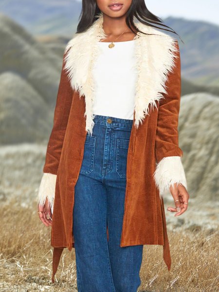 

Boho Corduroy Lapel Collar Jacket, Light camel, Jackets