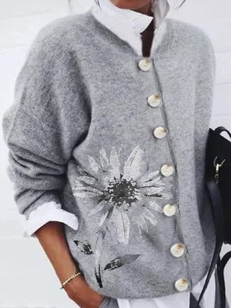 

Casual Regular Fit Crew Neck Other Coat, Gray, Cardigans
