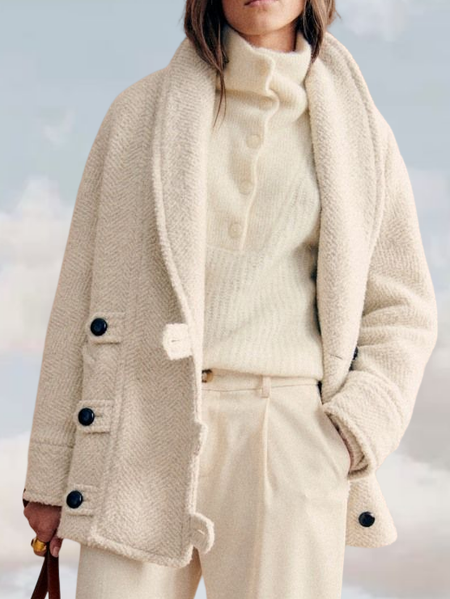 

Plain Shawl Collar Loose Jacket, Cream, Jackets