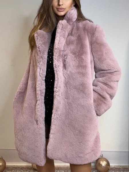 

Elegant Plain Long Sleeve Loosen Teddy Jacket, Gray purple, Others