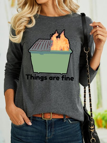 Lilicloth X Roxy Things Are Fine Women's Long Sleeve T-Shirt, Gray, Long sleeves