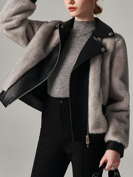 

Long sleeve Shawl Collar Elegant Teddy Jacket, Gray, Others