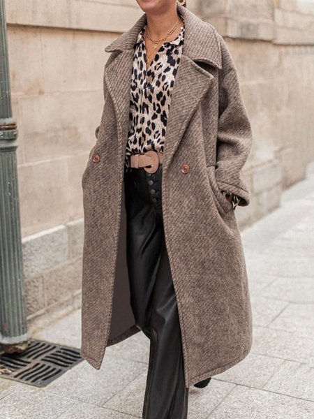 

Urban Long Sleeve Loose Plain Overcoat, Brown, Coats