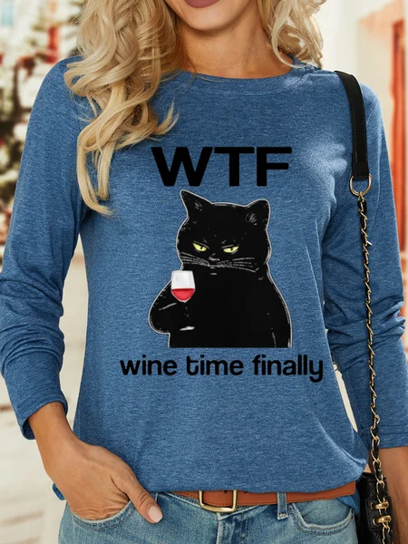 

Lilicloth X Kelly Women's Wtf Wine Time Finally Long Sleeve Top, Blue, Long sleeves