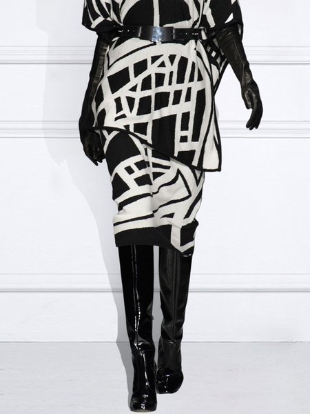 

Geometric Regular Fit Mid Waist Skirt, Black-white, Skirts