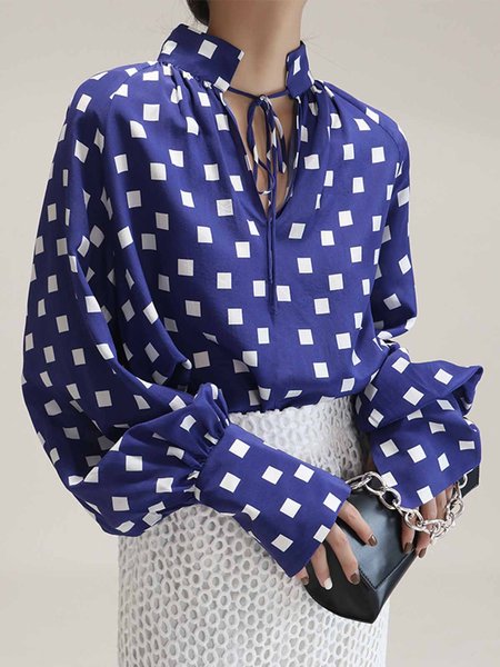 

Daily Long sleeve Regular Fit Geometric Blouse, Blue, Blouses and Shirts