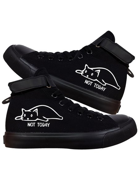

Plus Size Cat Printing Lace-Up Canvas High Top Sneakers, Color10, Sneakers