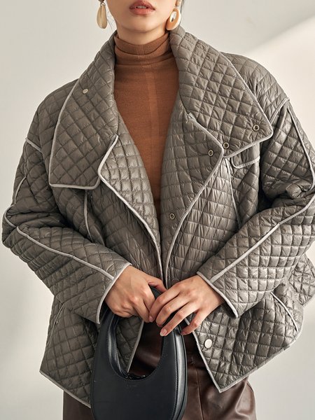 

Long sleeve Regular Fit Simple Color Block Fleece Coat, Gray, Others