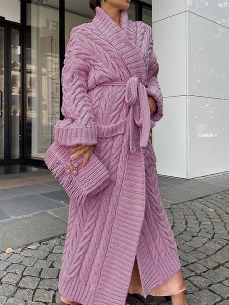 

Casual Long Sleeve Plain Regular Fit Sweater Coat, Deep pink, Cardigans