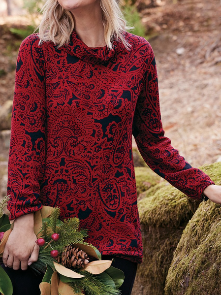 

Turtleneck Regular Fit Casual Top, Red, Tops