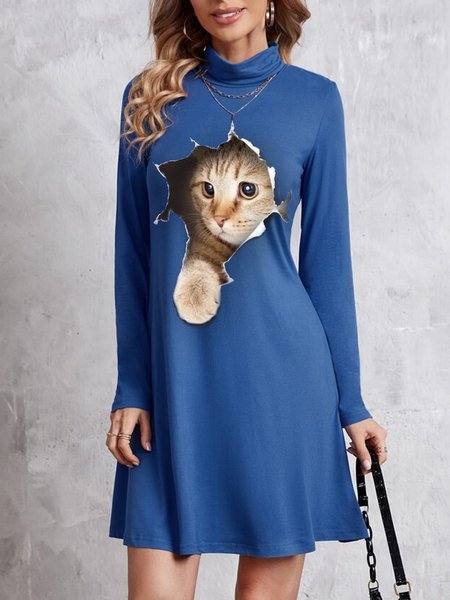 

Casual Cat Loose Dress, Blue, Dresses