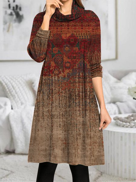 

Boho Turtleneck Wool/Knitting Dress, Multicolor, Dresses