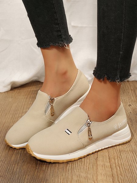 

Portable Zip Casual Sneakers, Beige, Sneakers