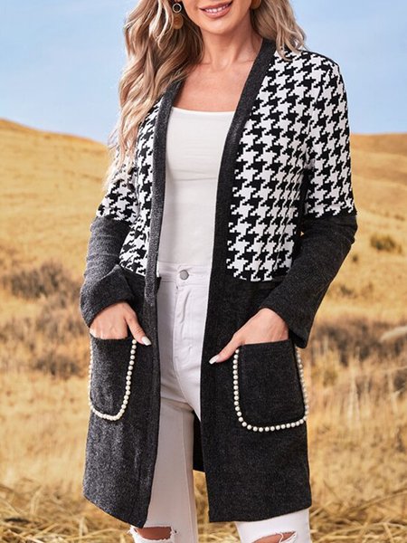 

Houndstooth Wrap Sweater Coat, Black, Sweaters