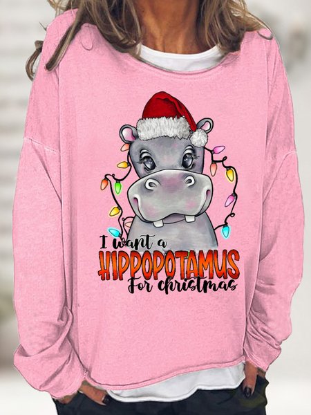 

Women's I Want A Hippotamus For Christmas Funny Christmas Gnome Cotton-Blend Christmas Crew Neck Sweatshirt, Pink, Hoodies&Sweatshirts