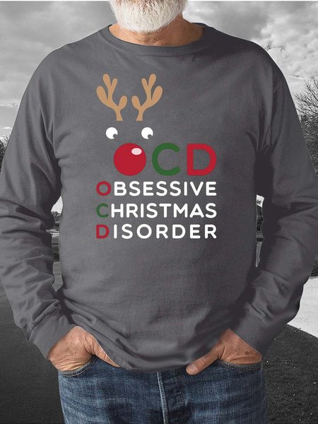 

Men’s Obsessive christmas Disorder Moose Christmas Crew Neck Regular Fit Sweatshirt, Deep gray, Hoodies&Sweatshirts