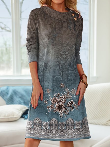 

Floral Asymmetrical Loose Casual Dress, Blue, Dresses