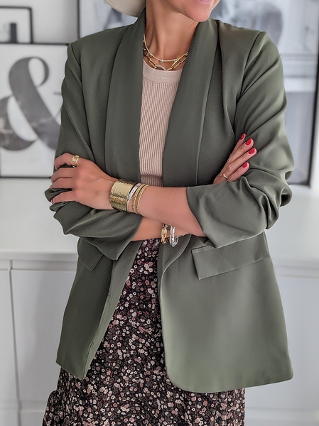 

Loose Plain Casual Blazer, Green, Outerwear