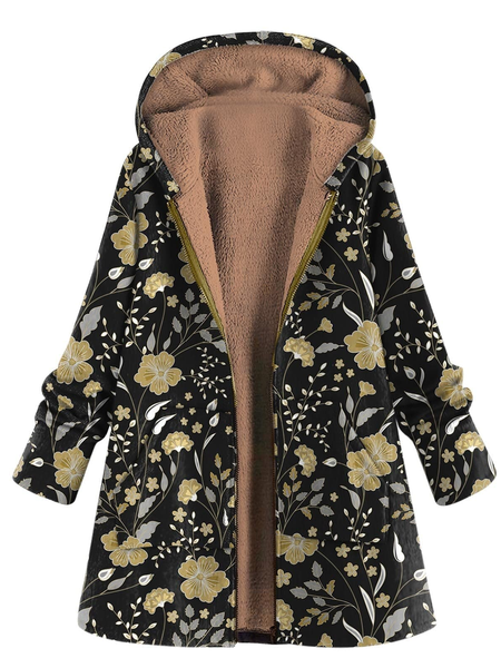 

Casual Floral Fluff/Granular Fleece Fabric Hoodie Teddy Jacket, Multicolor, Outerwear