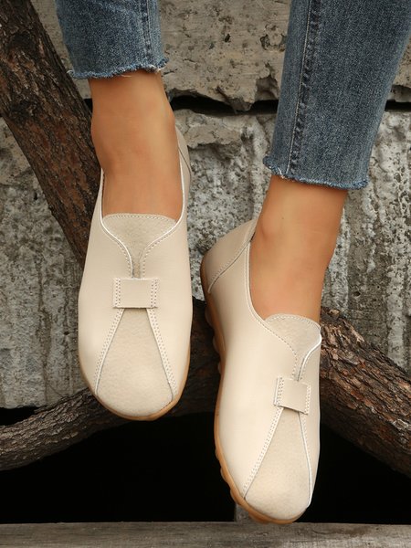 

Vintage Casual Anti-Suede Panel Flats, Apricot, Flats & Loafers