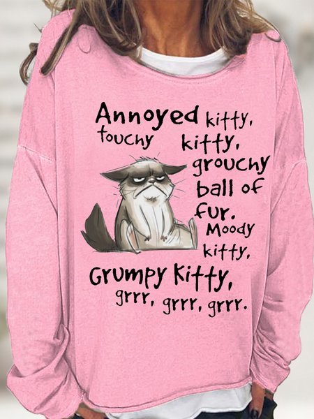 

Women Annoyed Kitty Funny Cat Lover Crew Neck Sweatshirt, Pink, Hoodies&Sweatshirts