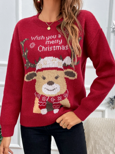 

Christmas Casual Knit Sweater, Red, Sweaters