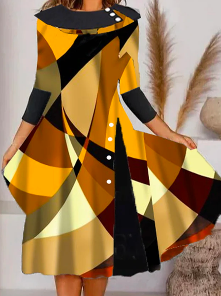 

Color Block Crew Neck Loose Dress, Multicolor, Dresses