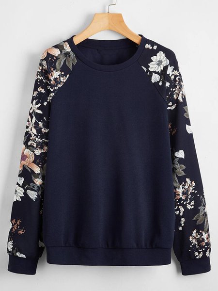 

Loose Casual Crew Neck Floral Sweatshirt, Blue, Sweatshirts & Hoodies