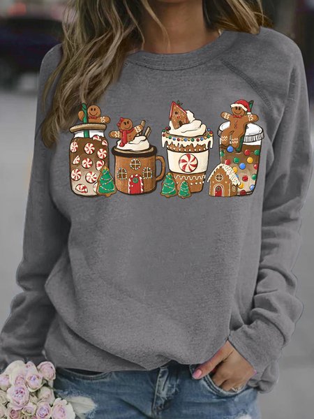 

Women Cute Christmas Coffee Print Casual Sweatshirt, Gray, Hoodies&Sweatshirts