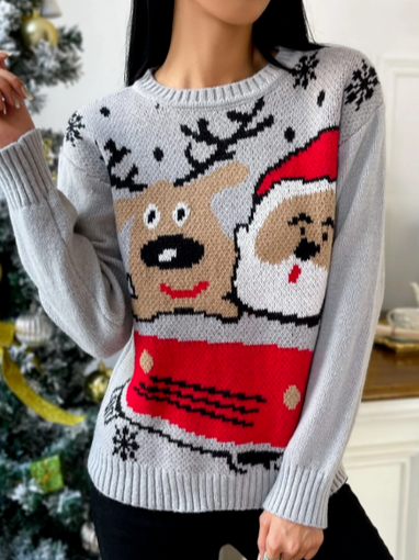 

Christmas Crew Neck Regular Fit Sweater, Gray, Sweaters