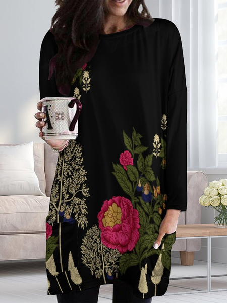 

Lilicloth x Iqs Floral Print Women's Crew Neck Casual Dress, As picture, Dresses
