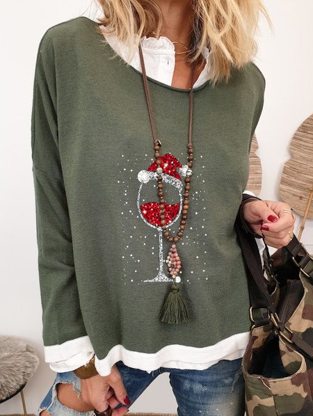 

Casual Cotton-Blend Christmas T-Shirt, Green, T-Shirts