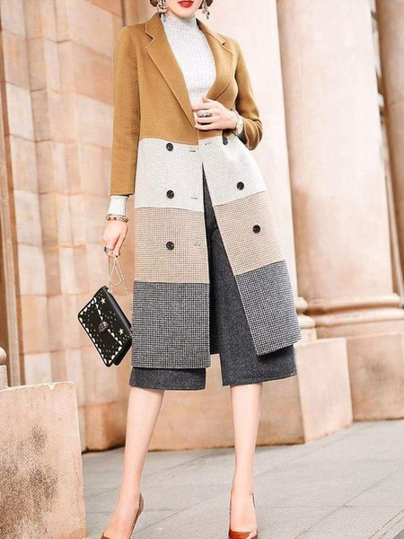 

Regular Fit Color Block Simple Overcoat, As picture, Coats