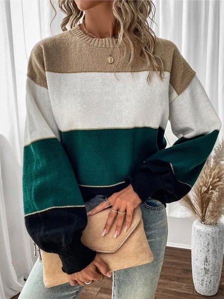 

Crew Neck Loose Wool/Knitting Sweater, Multicolor, Sweaters & Cardigans