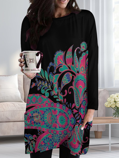 

Lilicloth x Iqs Floral Print Women's Crew Neck Casual Dress, As picture, Dresses