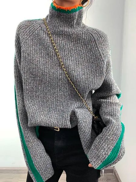 

Urban Turtleneck Color Block Sweater, Gray, Pullovers
