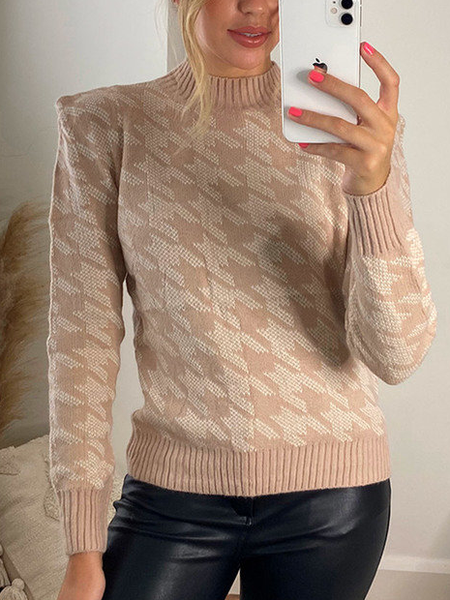 

High Neck Shoulder Pad Jumper, Multicolor, Sweaters