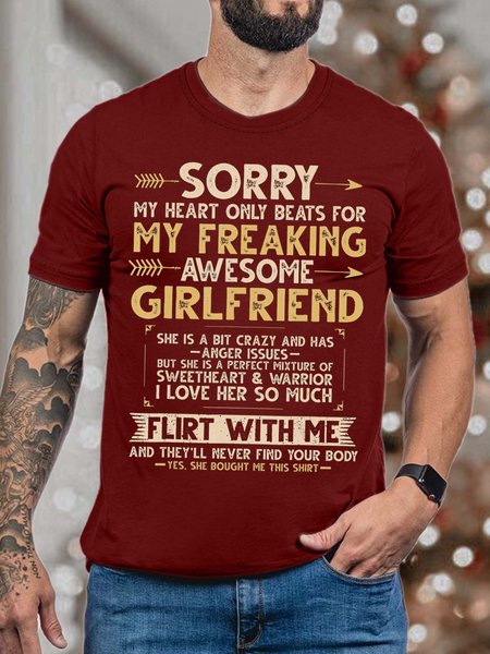 

Men’s Sorry My Heart Only Beats For My Freaking Awesome Girlfriend Cotton T-Shirt, Red, T-shirts
