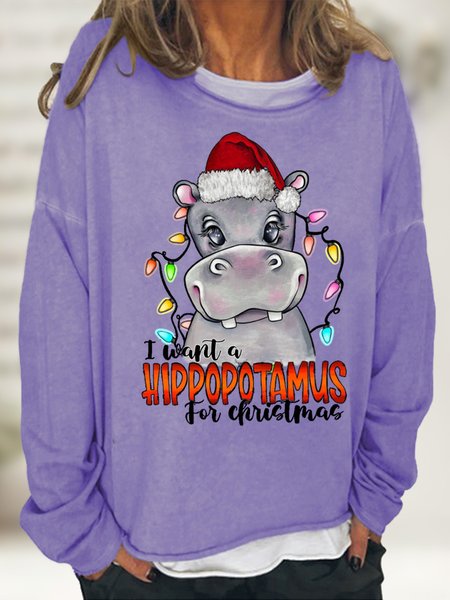 

Women's I Want A Hippotamus For Christmas Funny Christmas Gnome Cotton-Blend Christmas Crew Neck Sweatshirt, Light purple, Hoodies&Sweatshirts