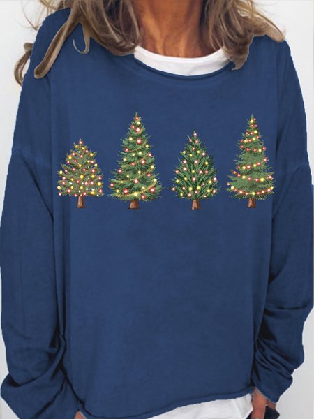 

Women Christmas Tree Light Print Crew Neck Sweatshirt, Dark blue, Hoodies&Sweatshirts