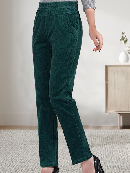 

Corduroy elastic waist pocket loose Pants, Dark green, Pants