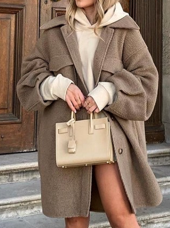 

Grey Brown Oversized Lapel Collar Jacket, Gray-brown, Jackets