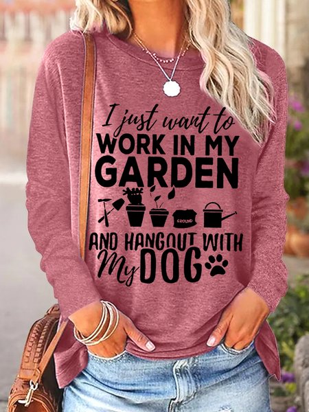 

Women's I Just Want To Work In My Garden And Hang Out With My Dog Simple Long Sleeve Top, Red, Long sleeves