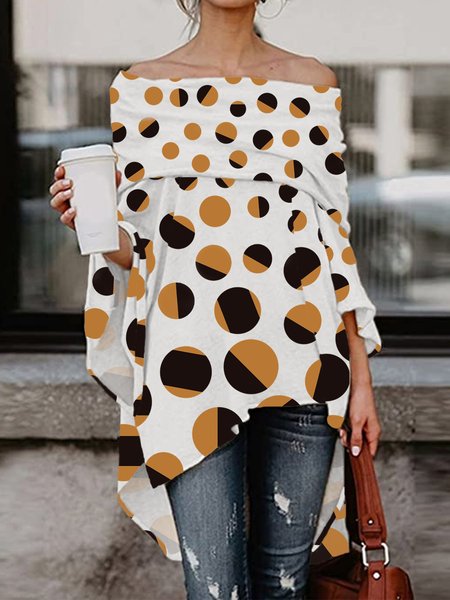 

Loose Urban Long Sleeve Polka Dots Blouse, Orange, Blouses and Shirts