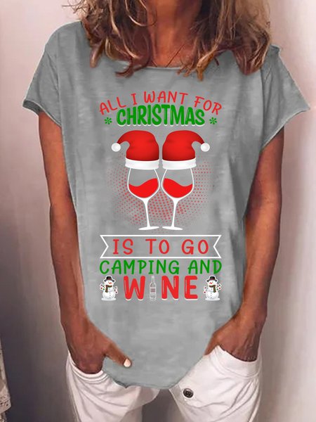 

Lilicloth X Abu All I Want For Christmas Is To Go Camping And Wine Women's T-Shirt, Gray, T-shirts